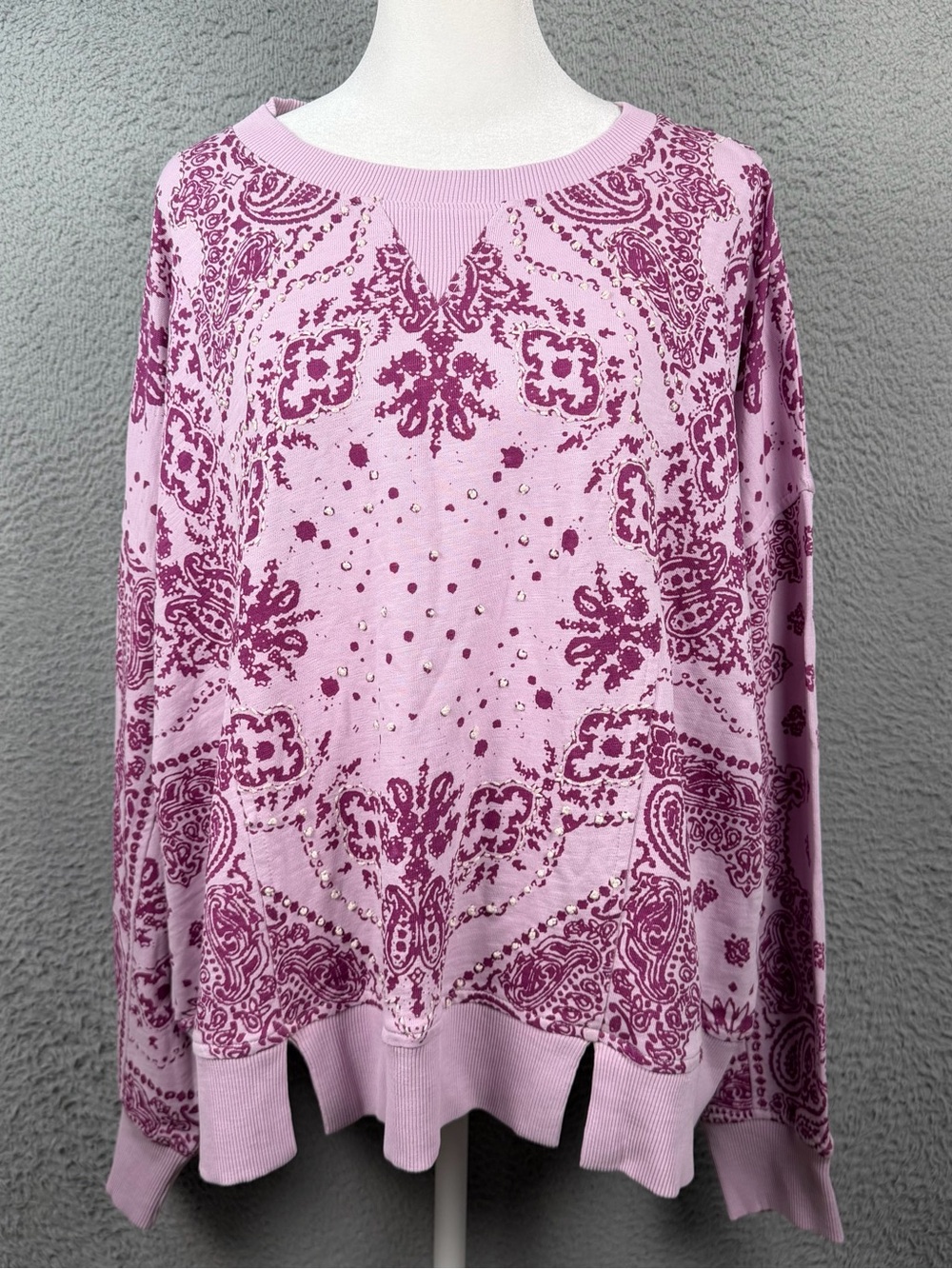 Sundance Sweatshirt Womens XXL Pink Embroidered Long Sleeve Boho Peasant